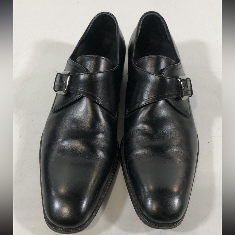 Men’s Salvatore Ferragamo Black Leather Monk Strap Oxfords Size 9.5D